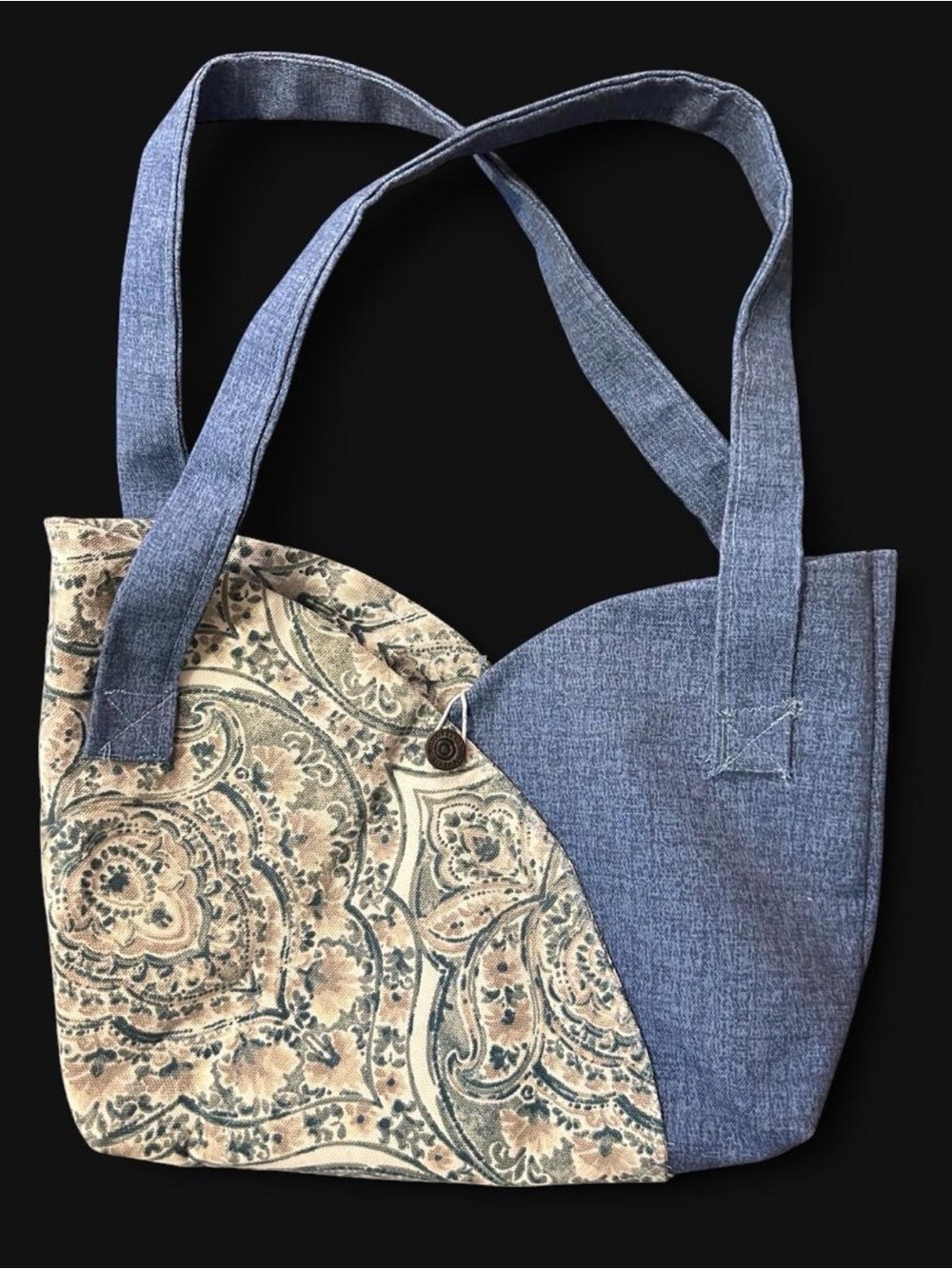 Blue and Cream Paisley Two-Tone Tote Bag